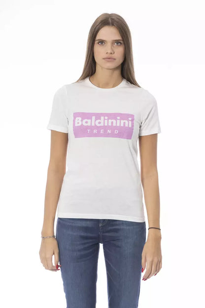 T-Shirt by Baldinini Trend for women in cotton white & print features an edgy silhouette, meticulously detailed with a sophisticated short-sleeve and crew neckline for a truly edgy finish.