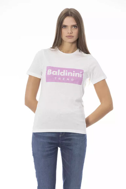 T-Shirt by Baldinini Trend for women in cotton white & print features an on trend silhouette, perfectly showcasing a on trend and crew neckline for an elevated aesthetic.