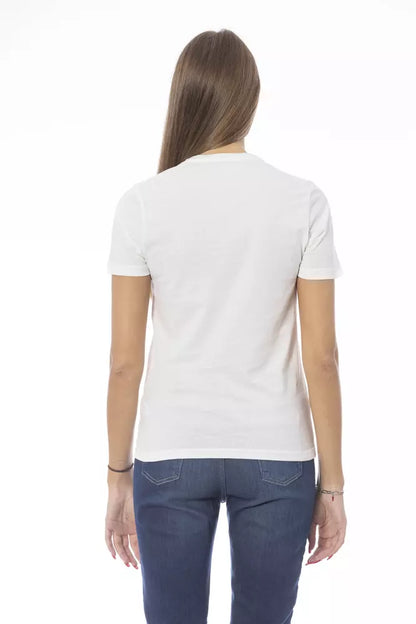 T-Shirt by Baldinini Trend for women in cotton white & print showcases a chic silhouette, artfully detailed with a chic and for a chic finish.