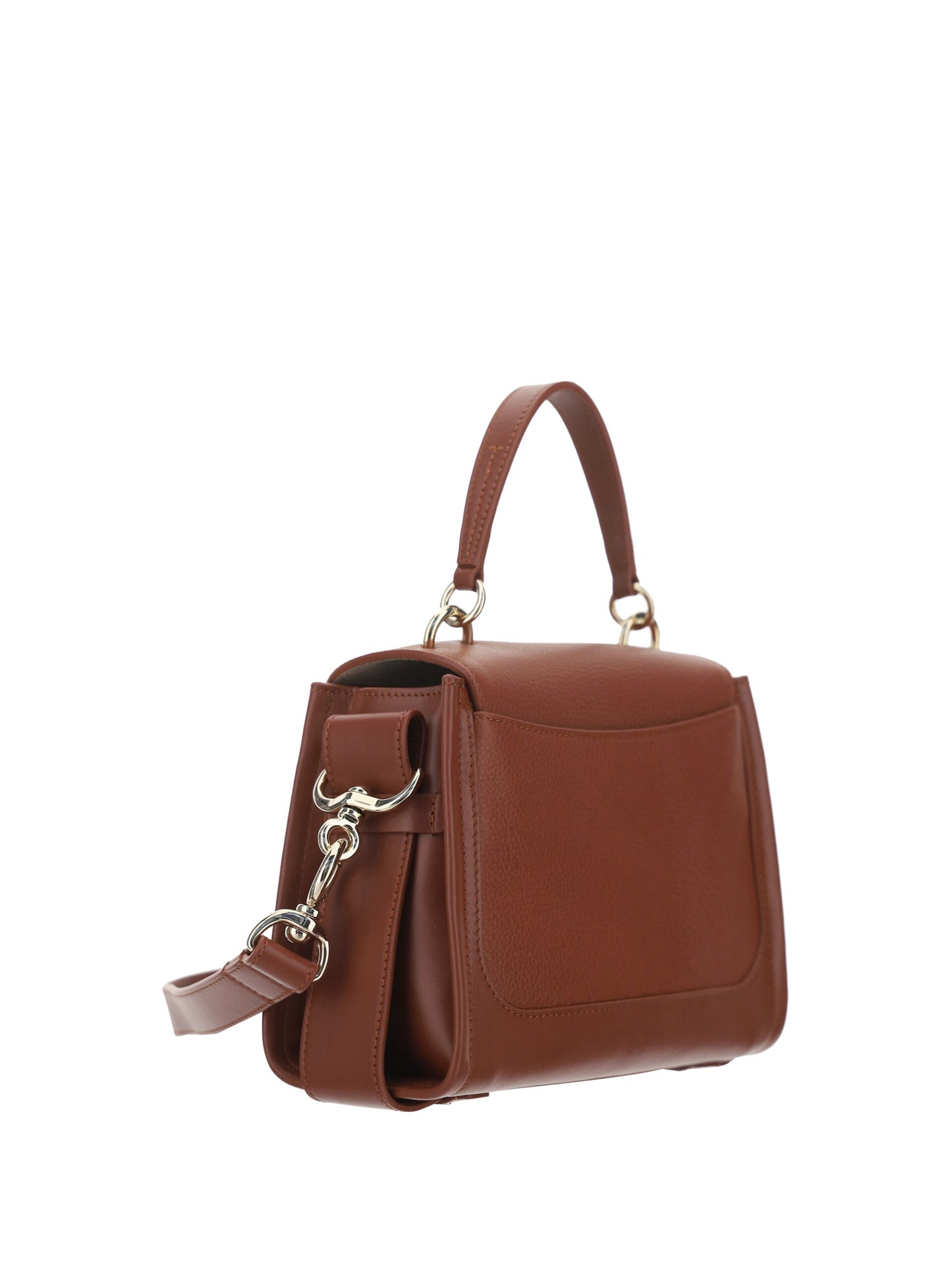 Flap Convertible Handbag by Chloé for women in bos taurus calfskin leather brown & gold features a refined silhouette, showcasing a secure flap, zipper, magnetic & clasp and refined with versatile shoulder-strap, adjustable-strap & handle for a refined finish.