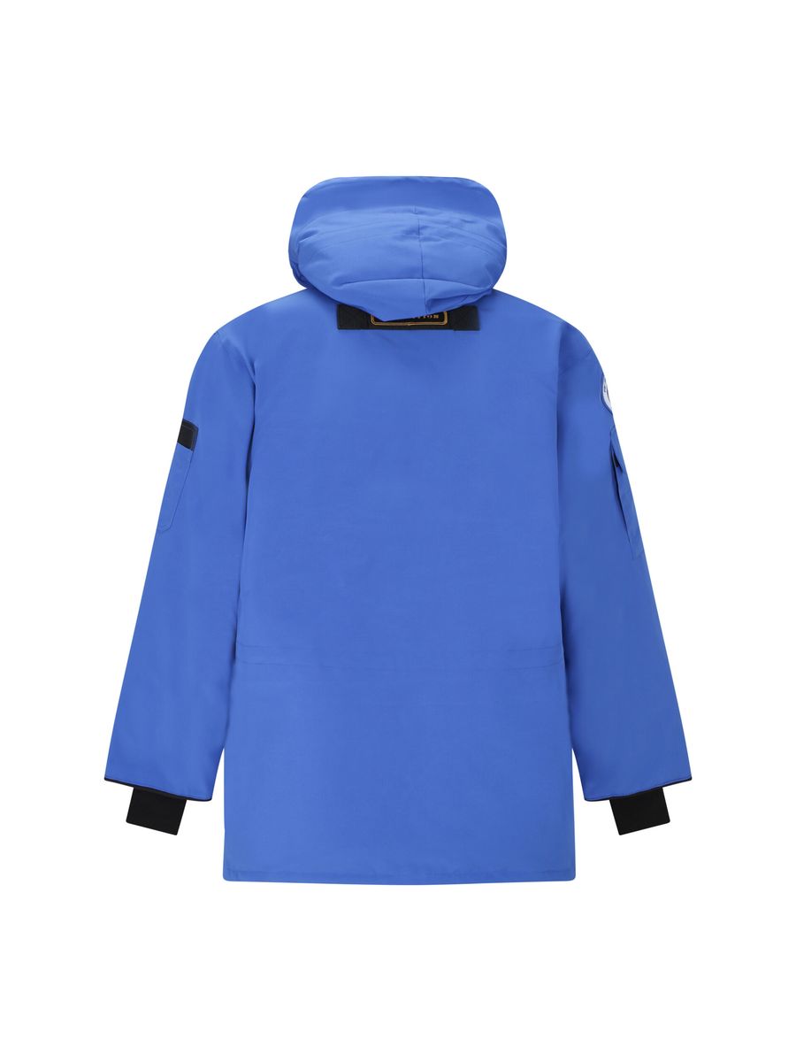 Blue jacket with a hood on a white background
