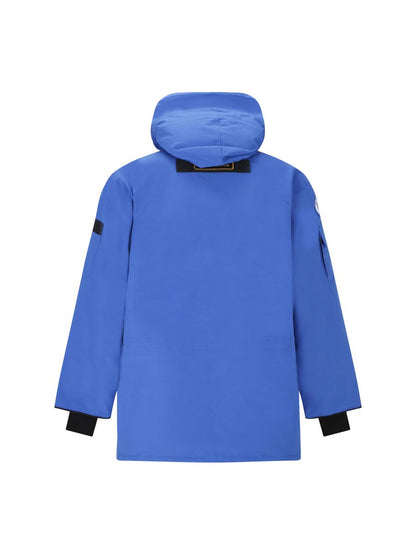 Blue jacket with a hood on a white background