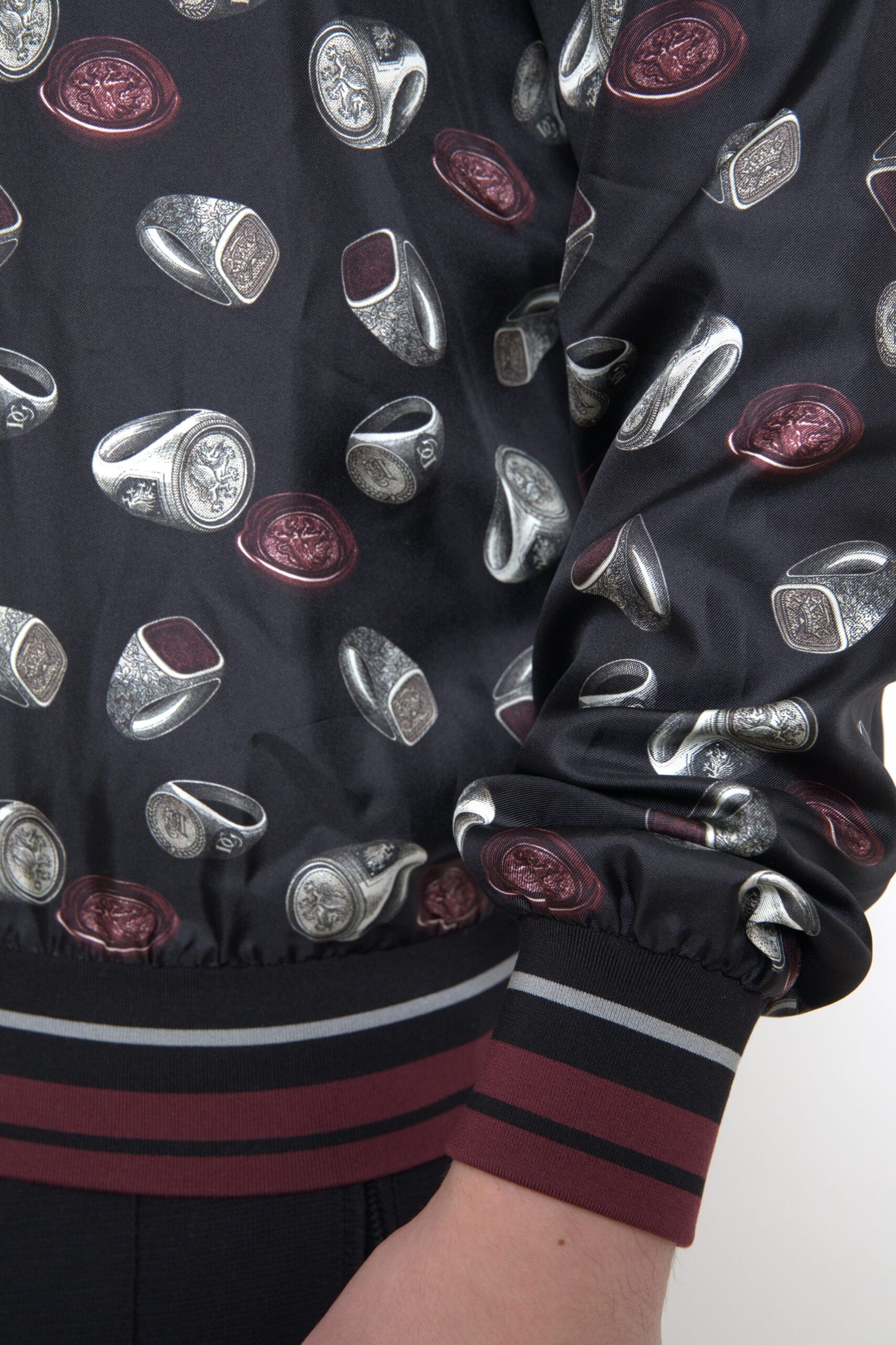 Dolce & Gabbana Men's Black Ring Print Silk Crewneck Sweater