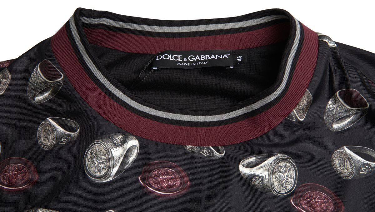 Dolce & Gabbana Men's Black Ring Print Silk Crewneck Sweater
