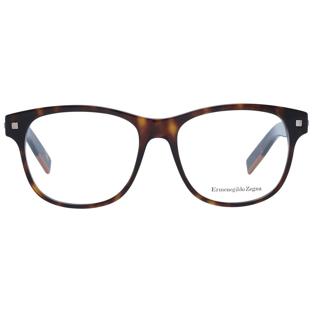 Eyeglasses Frames by Ermenegildo Zegna for men in plastic brown features a refined silhouette, showcasing a refined brown coloured frame and full-frame frame design for a sophisticated, premium look.