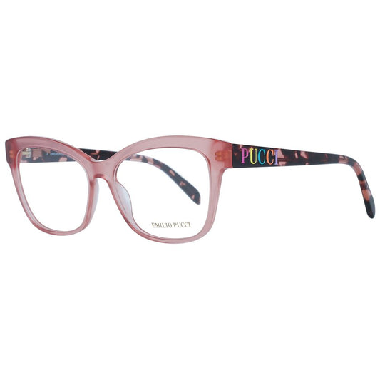 Eyeglasses Frames by Emilio Pucci for women in plastic and pink showcases an refined full-frame frame design featuring a sophisticated rose coloured frame for an refined and refined aesthetic.