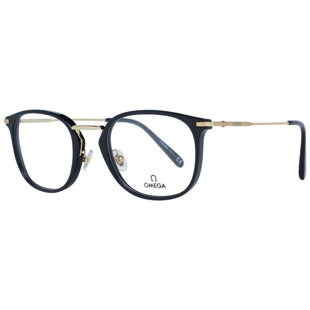 Eyeglasses Frames by Omega for men in metal black features a refined silhouette, showcasing a refined black coloured frame and full-frame frame design for a sophisticated, premium look.