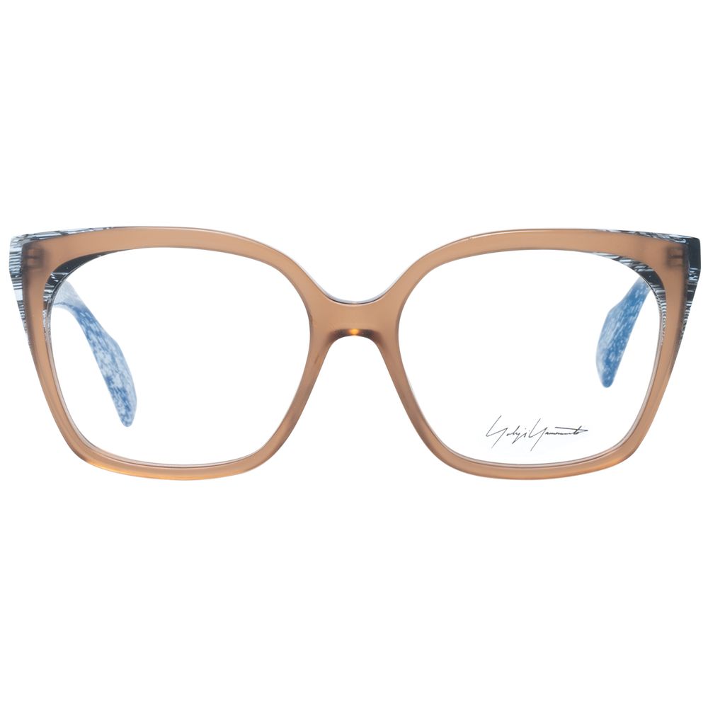 Eyeglasses Frames by Yohji Yamamoto for women in brown showcases a reflective silhouette, artfully incorporating a sophisticated brown coloured frame with a distinct full-frame frame design.