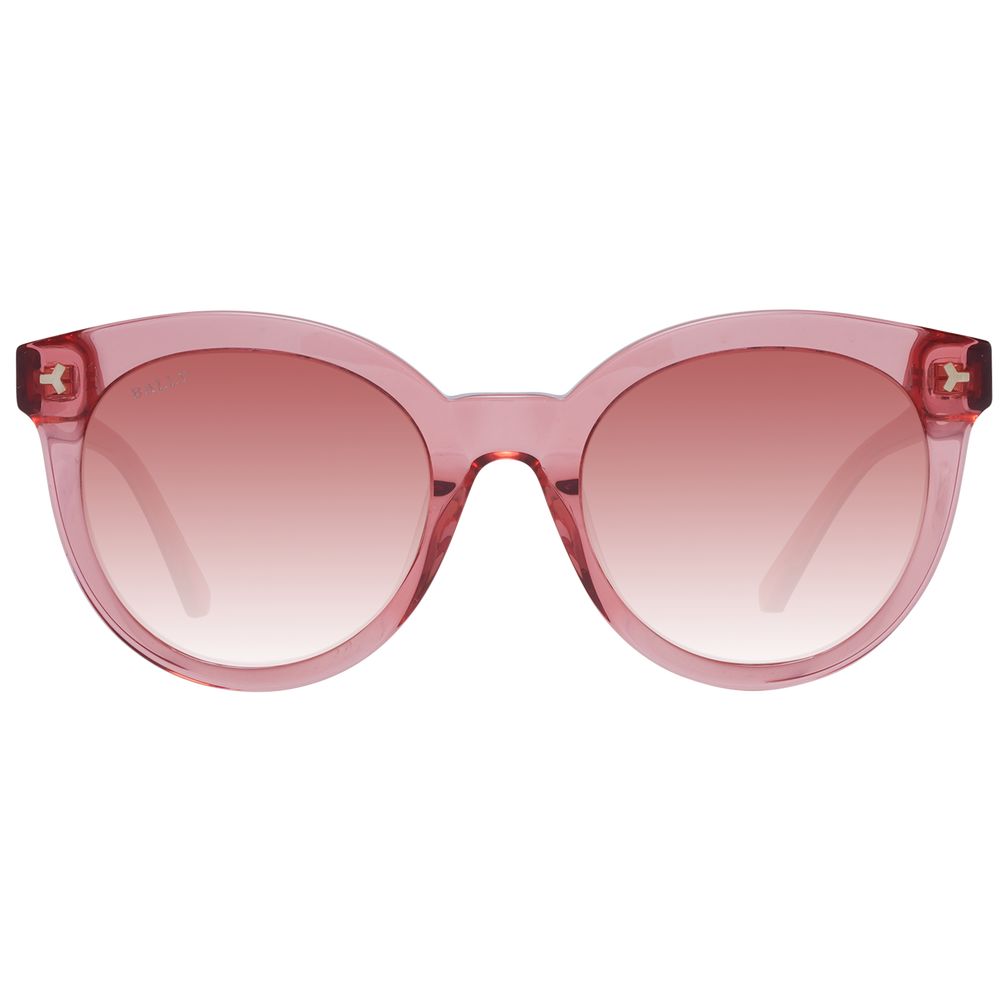 This Sunglasses by Bally for women in acetate red presents a sumptuous silhouette, showcasing a sumptuous full-rim round frame design in red coloured frame and high-performance gradient category-2-medium-tint lens.