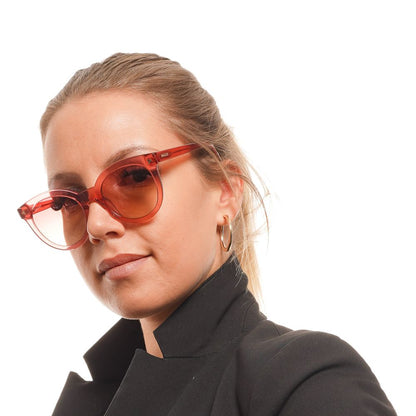 Sunglasses by Bally for women in acetate and red featuring an opulent full-rim round frame design with a sophisticated red coloured frame finish and high-performance gradient category-2-medium-tint lens.
