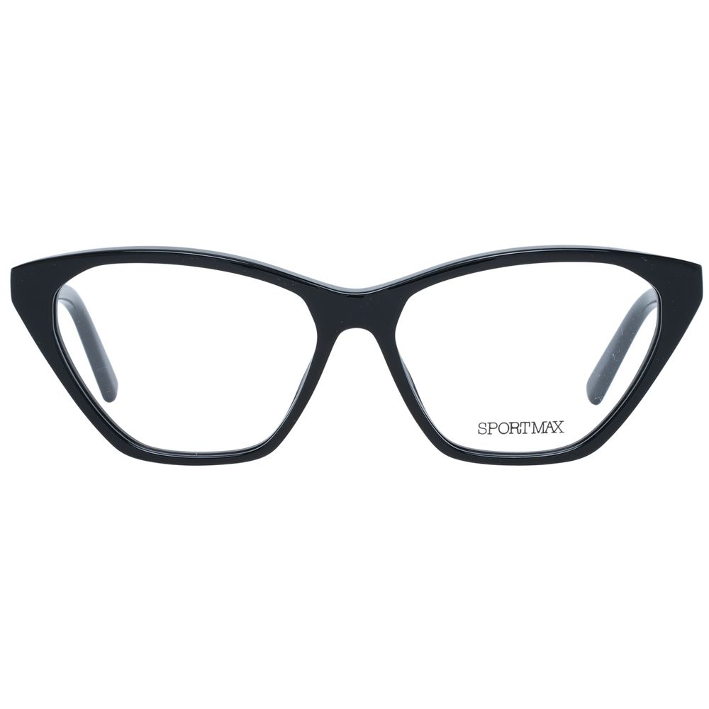 Eyeglasses Frames by Sportmax for women in black showcases a reflective silhouette, artfully incorporating a sophisticated black coloured frame with a distinct full-frame frame design.