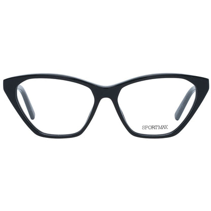 Eyeglasses Frames by Sportmax for women in black showcases a reflective silhouette, artfully incorporating a sophisticated black coloured frame with a distinct full-frame frame design.