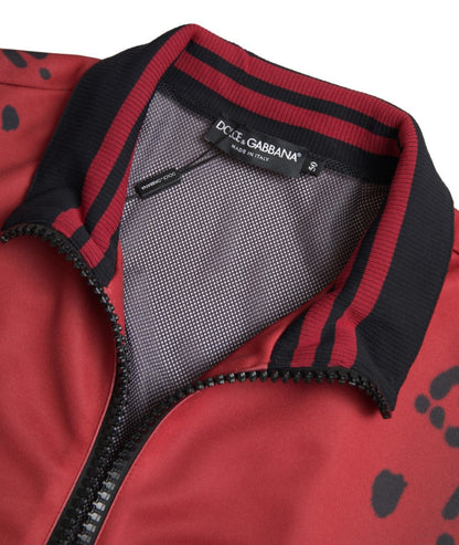 Dolce & Gabbana Red Leopard Polyester Bomber Full Zip Jacket