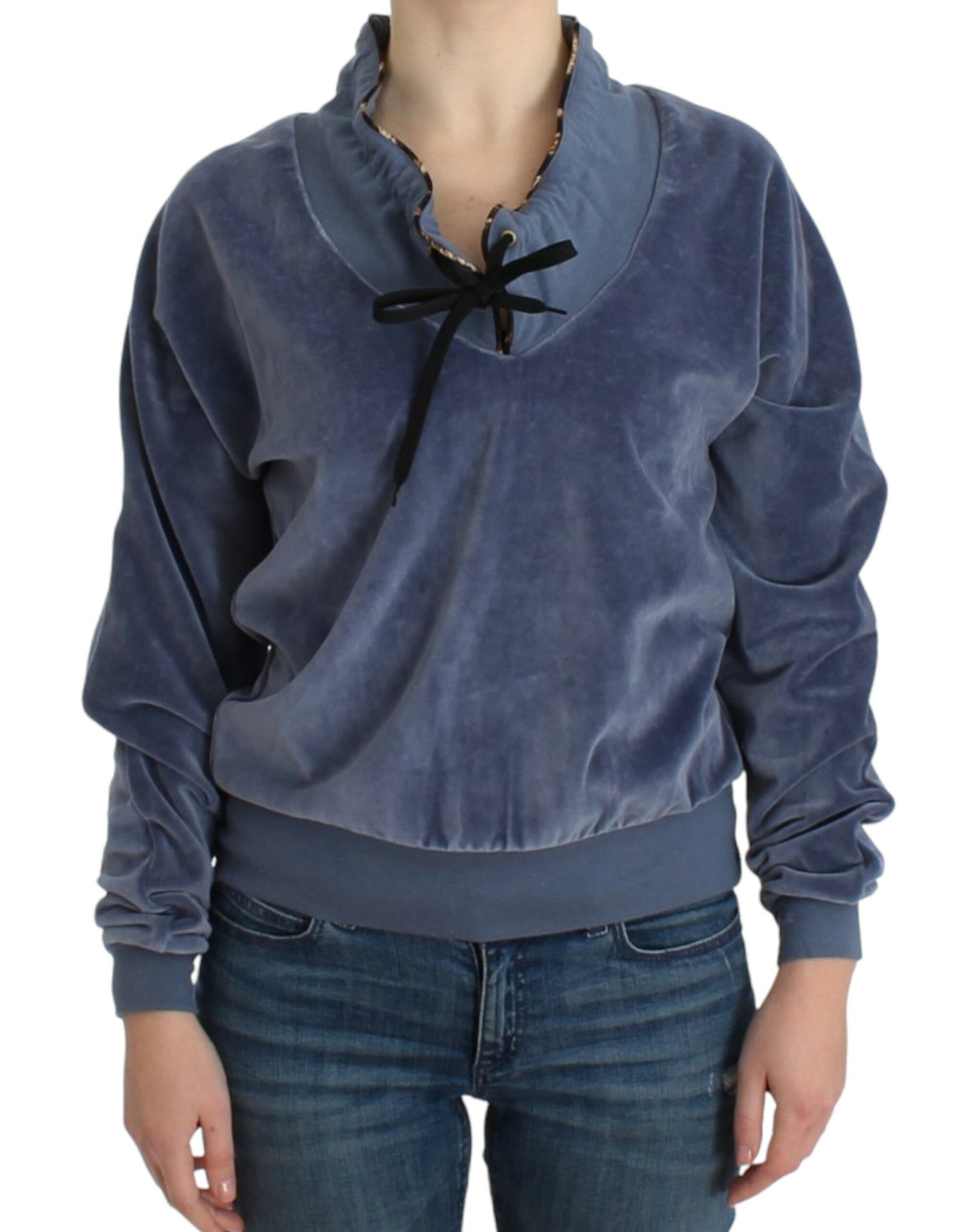 Cavalli Women's Blue velvet cotton sweater