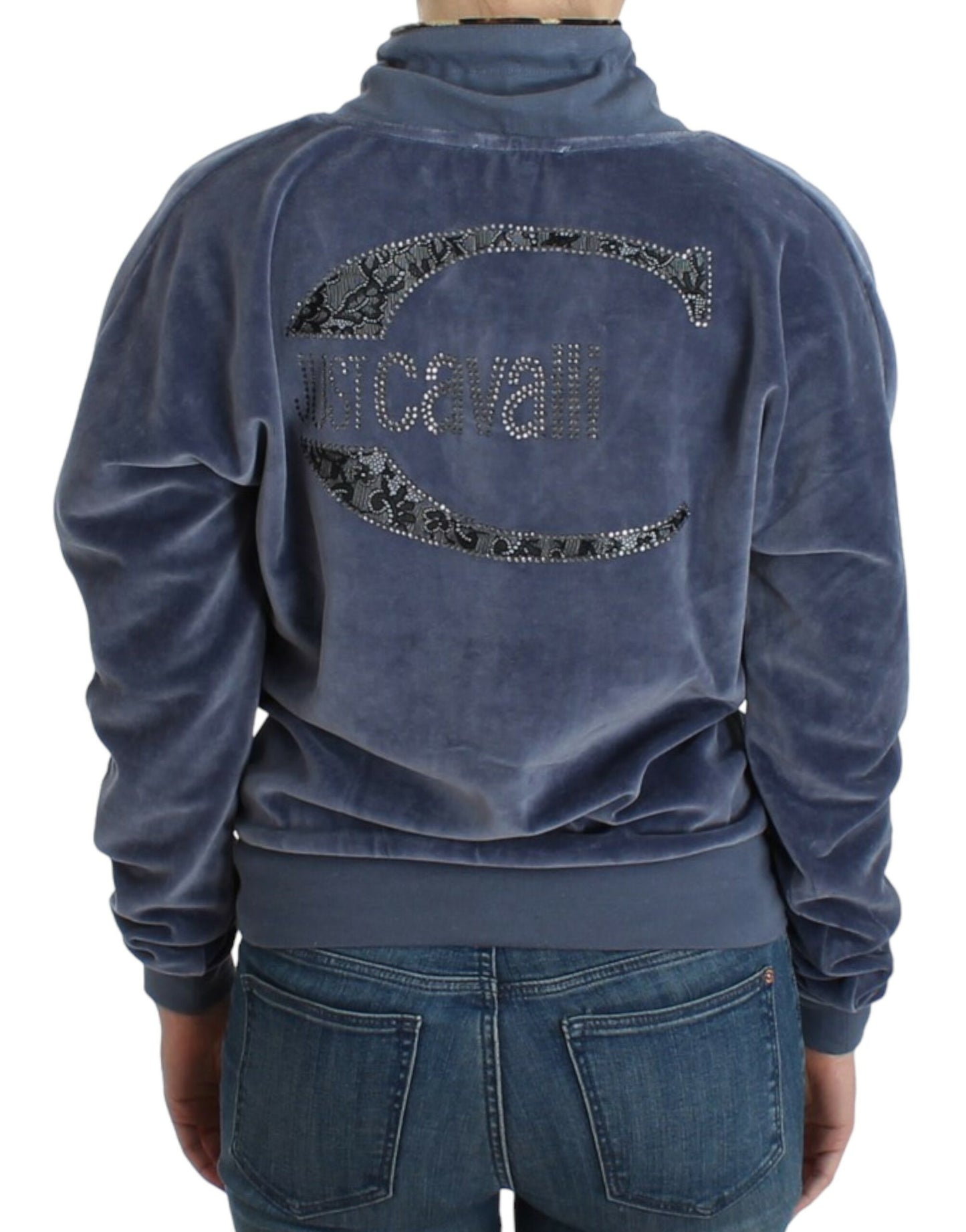 Cavalli Women's Blue velvet cotton sweater