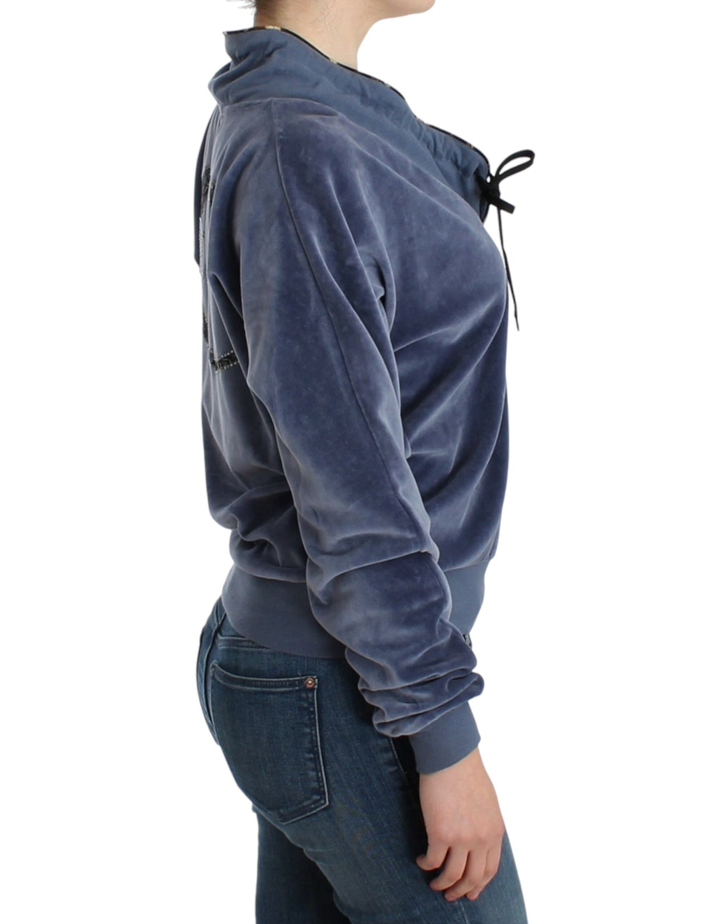 Cavalli Women's Blue velvet cotton sweater