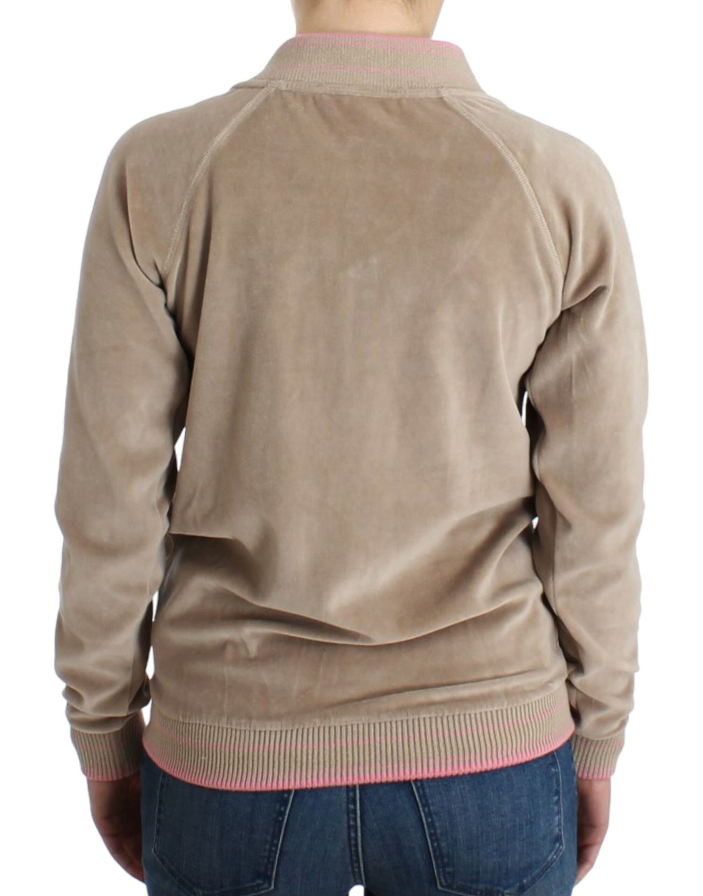 Cavalli Women's Beige velvet zipup sweater