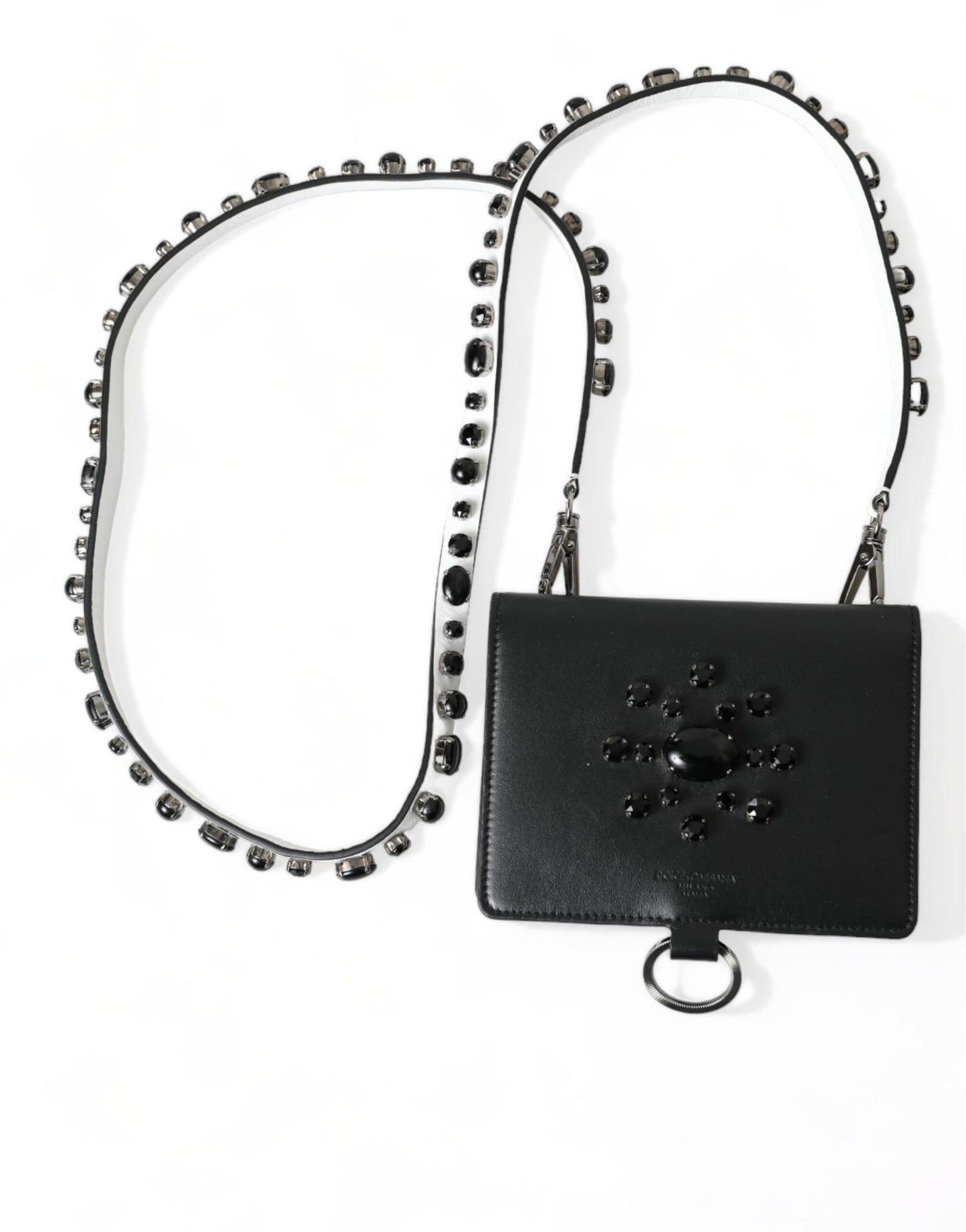 Cardholder Wallet by Dolce & Gabbana for women in calf leather black & silver showcases a refined silhouette, artfully capturing the essence of the refined Calf Leather Cardholder Wallet design with functional card-organization.