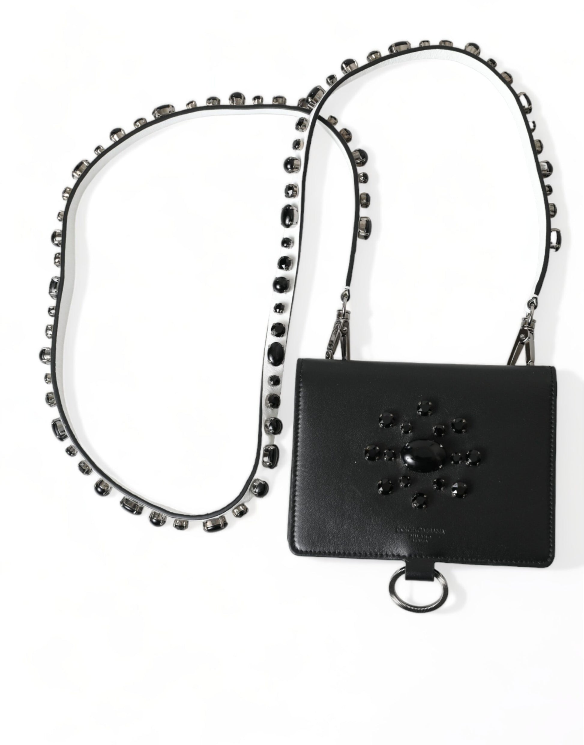 Cardholder Wallet by Dolce & Gabbana for women in calf leather black & silver showcases a refined silhouette, artfully capturing the essence of the refined Calf Leather Cardholder Wallet design with functional card-organization.
