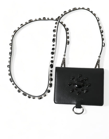 Cardholder Wallet by Dolce & Gabbana for women in calf leather black & silver showcases a refined silhouette, artfully capturing the essence of the refined Calf Leather Cardholder Wallet design with functional card-organization.