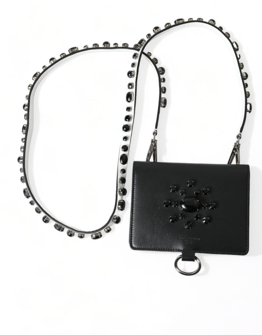 Cardholder Wallet by Dolce & Gabbana for women in calf leather black & silver showcases a refined silhouette, artfully capturing the essence of the refined Calf Leather Cardholder Wallet design with functional card-organization.