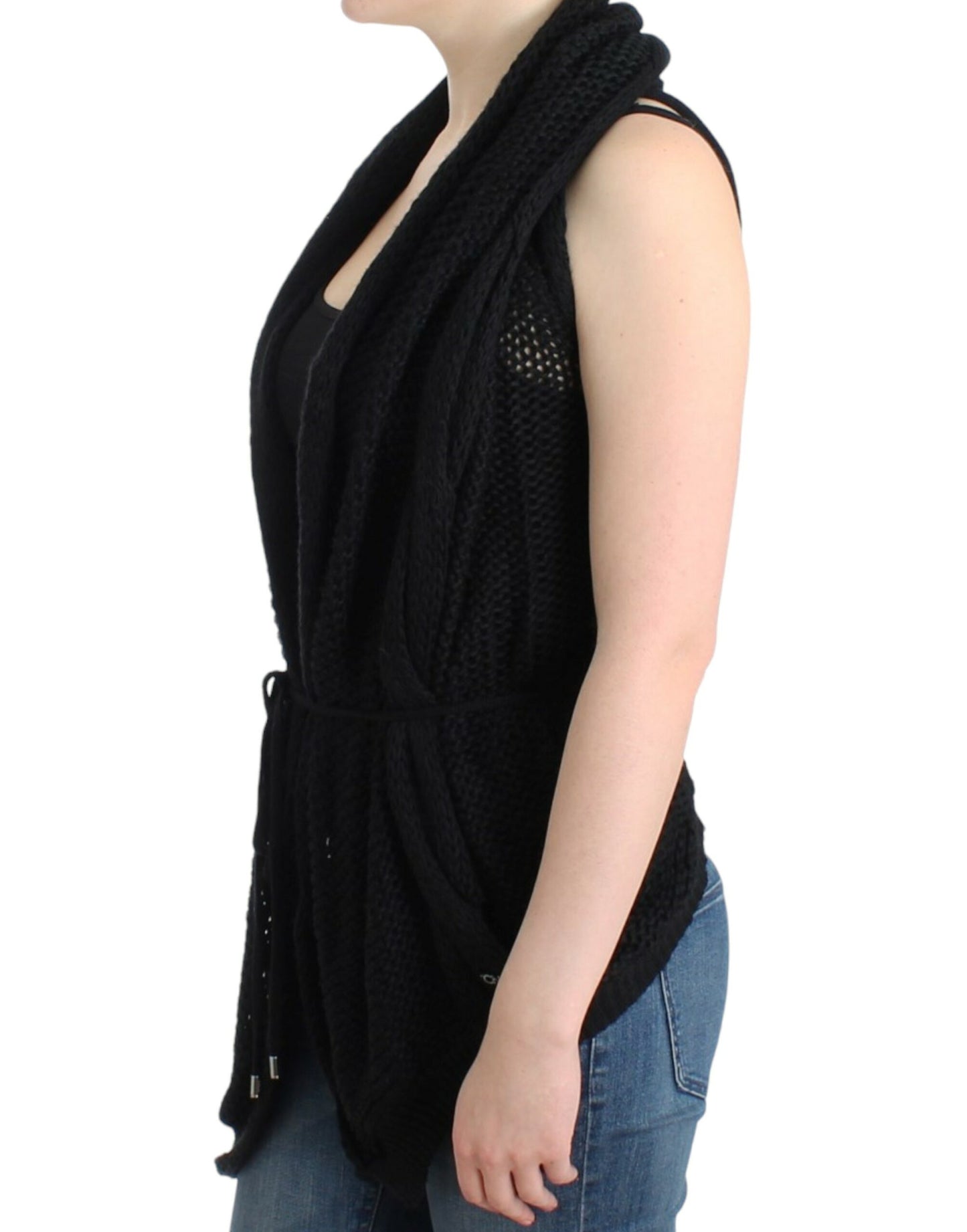 Costume National Women's Black sleeveless knitted cardigan