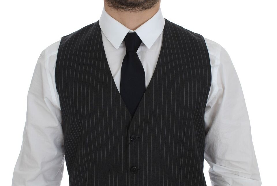 Dolce & Gabbana Men's Single Breasted Wool Vest - Gray Striped