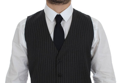 Dolce & Gabbana Men's Single Breasted Wool Vest - Gray Striped