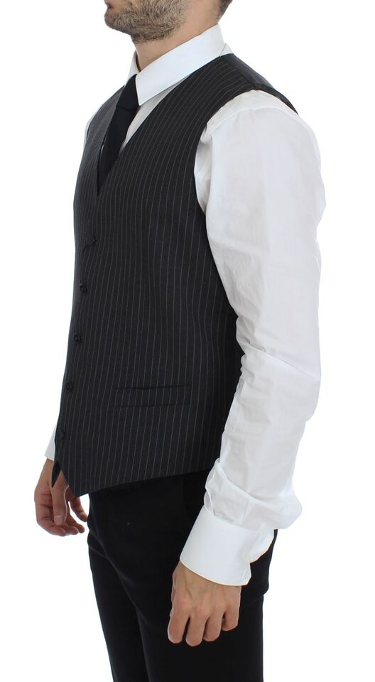 Dolce & Gabbana Men's Single Breasted Wool Vest - Gray Striped