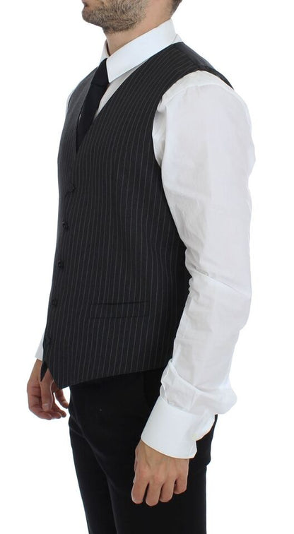 Dolce & Gabbana Men's Single Breasted Wool Vest - Gray Striped