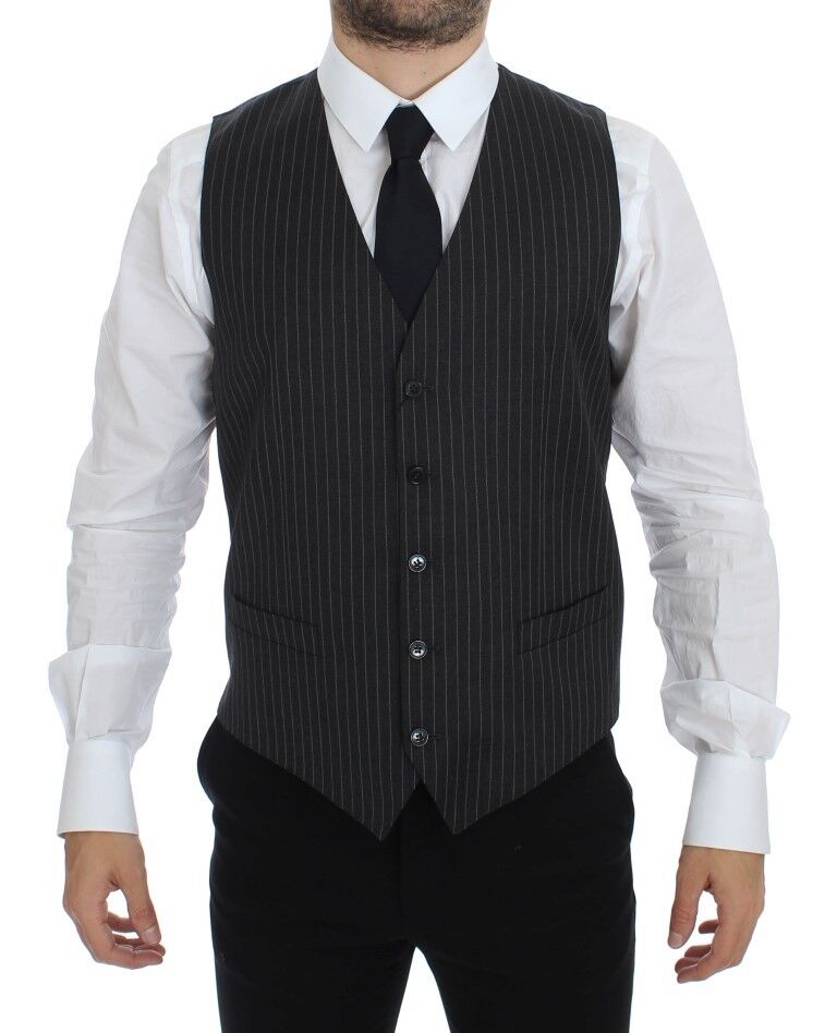 Dolce & Gabbana Men's Single Breasted Wool Vest - Gray Striped