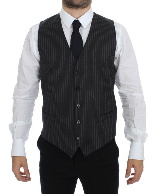 Dolce & Gabbana Men's Single Breasted Wool Vest - Gray Striped