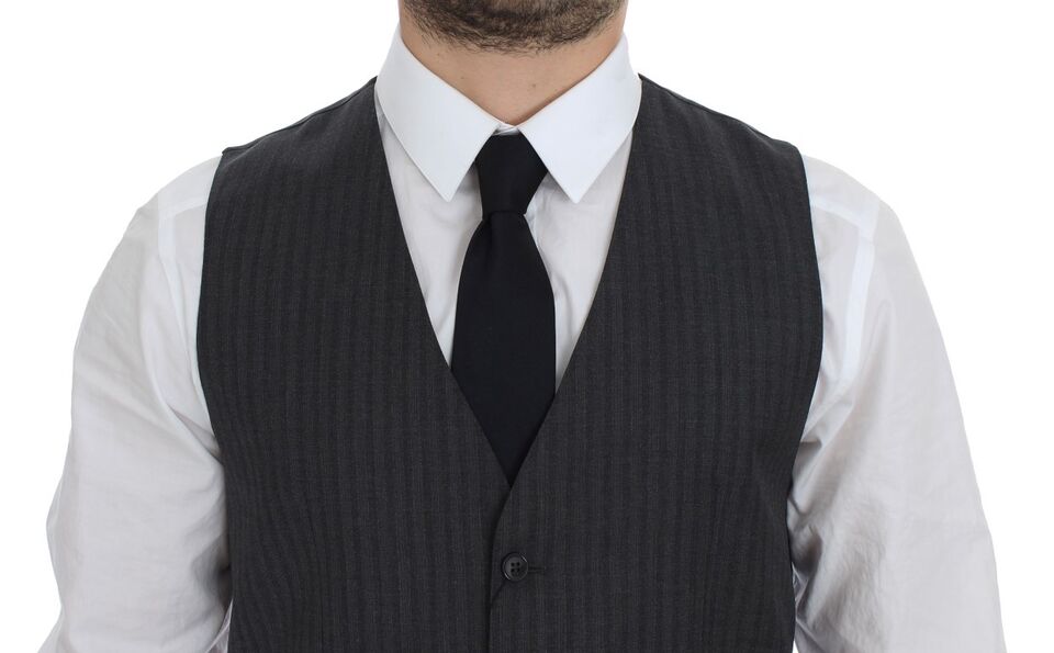 Dolce & Gabbana Men's Single Breasted Wool Vest - Black Striped