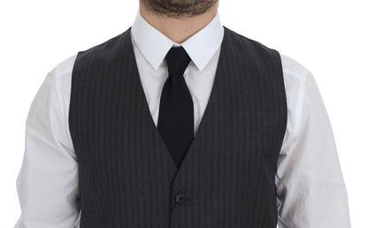 Dolce & Gabbana Men's Single Breasted Wool Vest - Black Striped