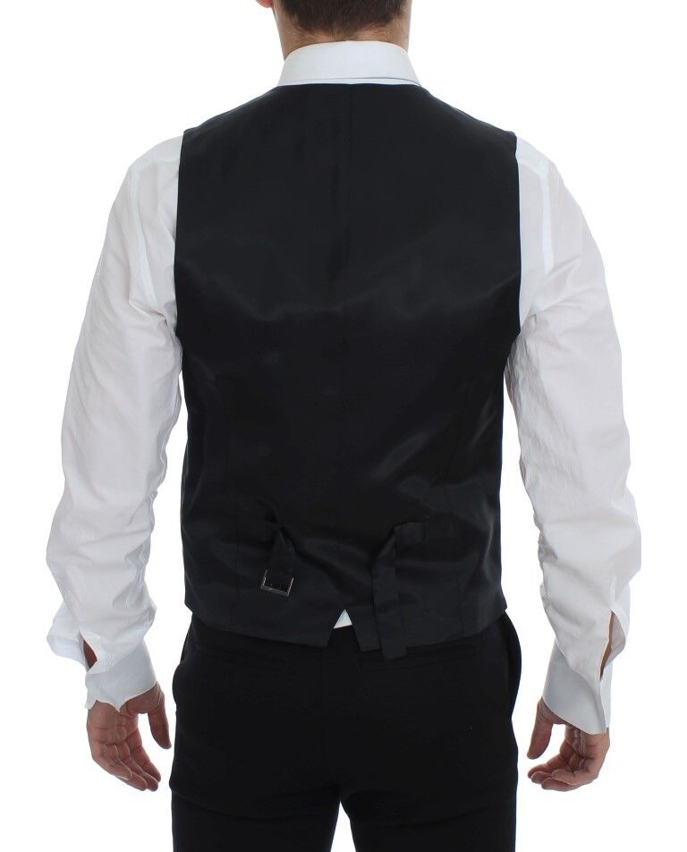 Dolce & Gabbana Men's Single Breasted Wool Vest - Black Striped
