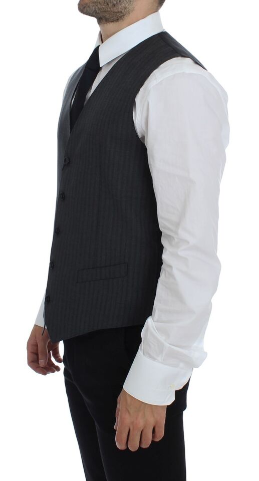 Dolce & Gabbana Men's Single Breasted Wool Vest - Black Striped