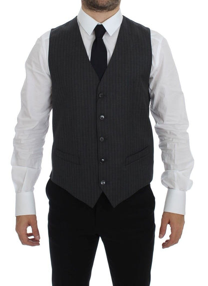 Dolce & Gabbana Men's Single Breasted Wool Vest - Black Striped