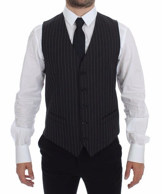 Dolce & Gabbana Men's Single Breasted Wool Vest - Gray Striped
