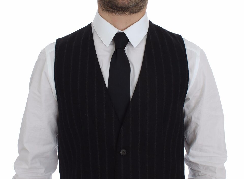 Dolce & Gabbana Men's Single Breasted Wool Vest - Black Striped