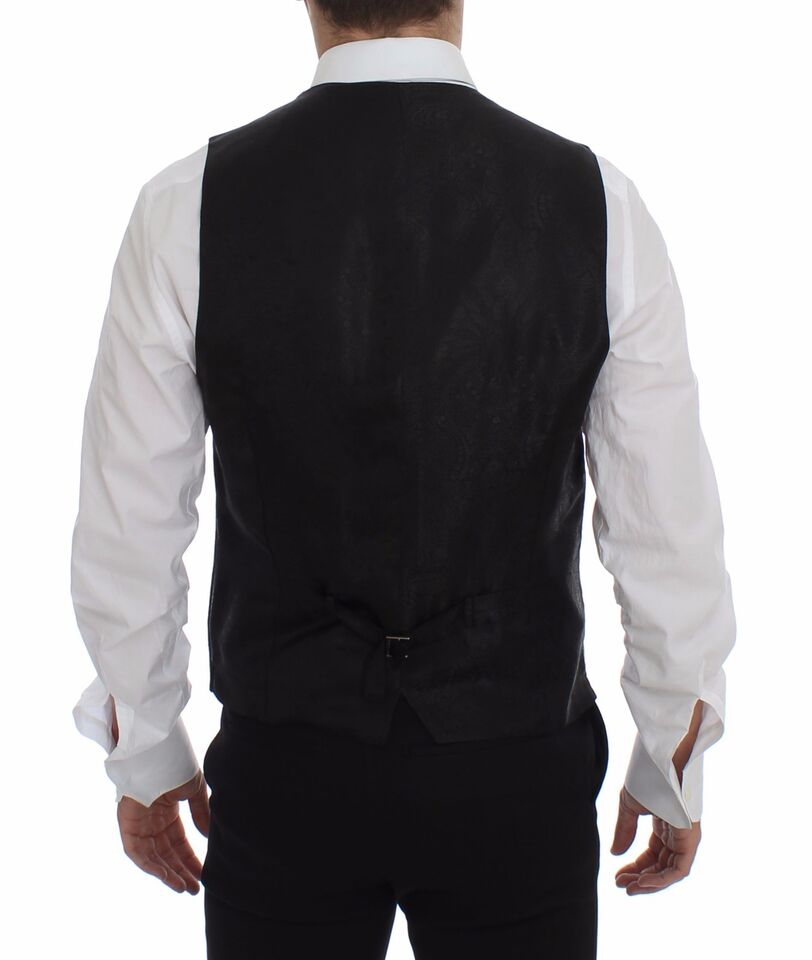 Dolce & Gabbana Men's Single Breasted Wool Vest - Black Striped