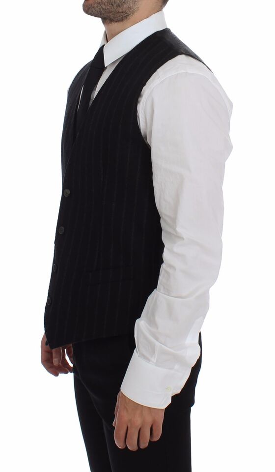 Dolce & Gabbana Men's Single Breasted Wool Vest - Black Striped