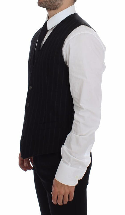 Dolce & Gabbana Men's Single Breasted Wool Vest - Black Striped