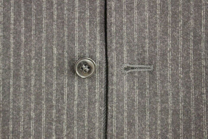 Gray Striped Wool Single Breasted Vest