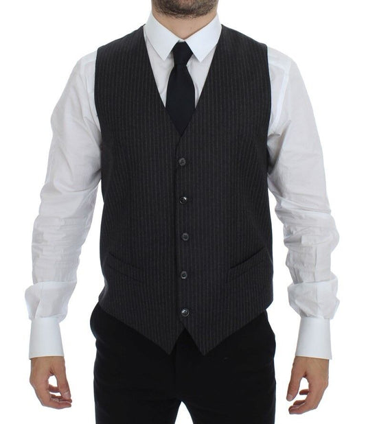 Dolce & Gabbana Men's Single Breasted Wool Vest - Gray Striped