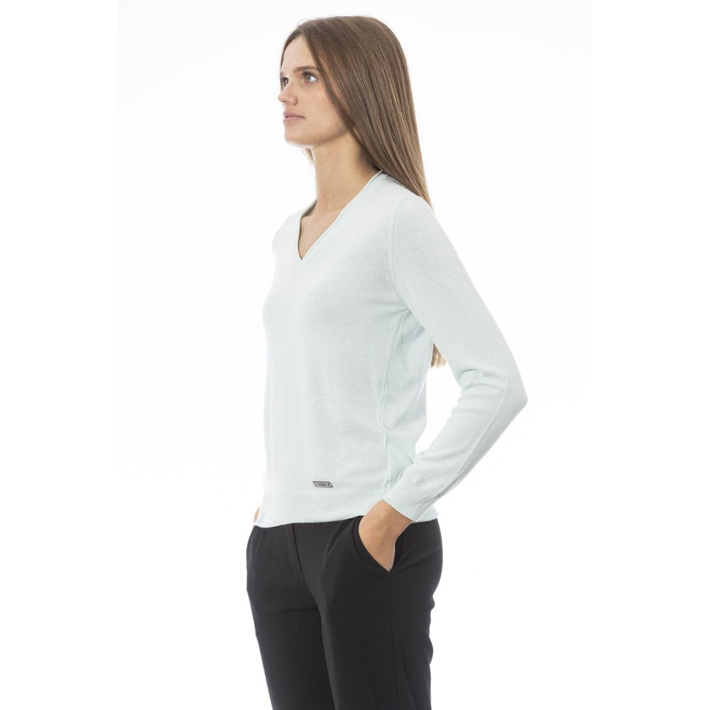 Sweatshirt by Baldinini Trend for women in light-blue, signature & monogram features a unrivaled silhouette with a refined v-neck neckline and unrivaled detailing for a sophisticated look.