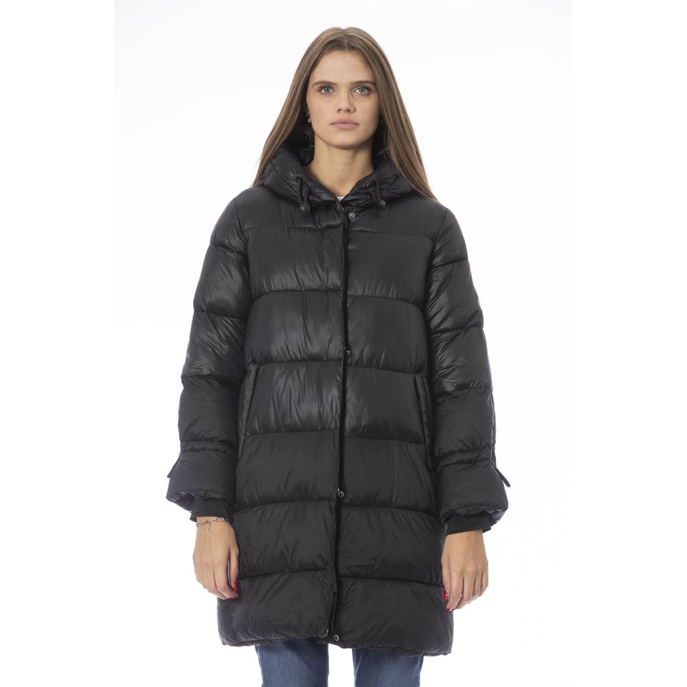 Puffer Jacket by Baldinini Trend for women in nylon fabric black & monogram presents a effortlessly chic silhouette, showcasing a sophisticated and premium pockets & insulated for a truly effortlessly chic finish.