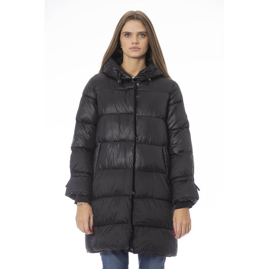 Puffer Jacket by Baldinini Trend for women in nylon fabric black & monogram presents a effortlessly chic silhouette, showcasing a sophisticated and premium pockets & insulated for a truly effortlessly chic finish.