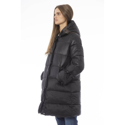 Puffer Jacket by Baldinini Trend for women in nylon fabric black & monogram features a dramatic silhouette, showcasing a sophisticated and distinctive pockets & insulated for a dramatic aesthetic.