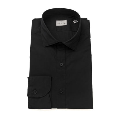 Dress Shirt by Bagutta for men in stretch polyamide cotton black, featuring a nuanced and nuanced for a sophisticated finish.