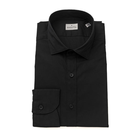 Dress Shirt by Bagutta for men in stretch polyamide cotton black, featuring a nuanced and nuanced for a sophisticated finish.